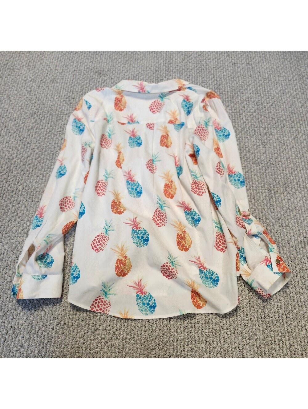 Chico's Pineapple Print Button-Up Multicolor Shirt Size 1 - Picture 4 of 7